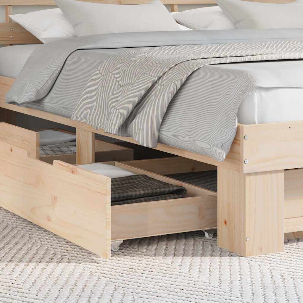 Bed Frame with Headboard Brown 200 x 200 cm Solid Pine Wood