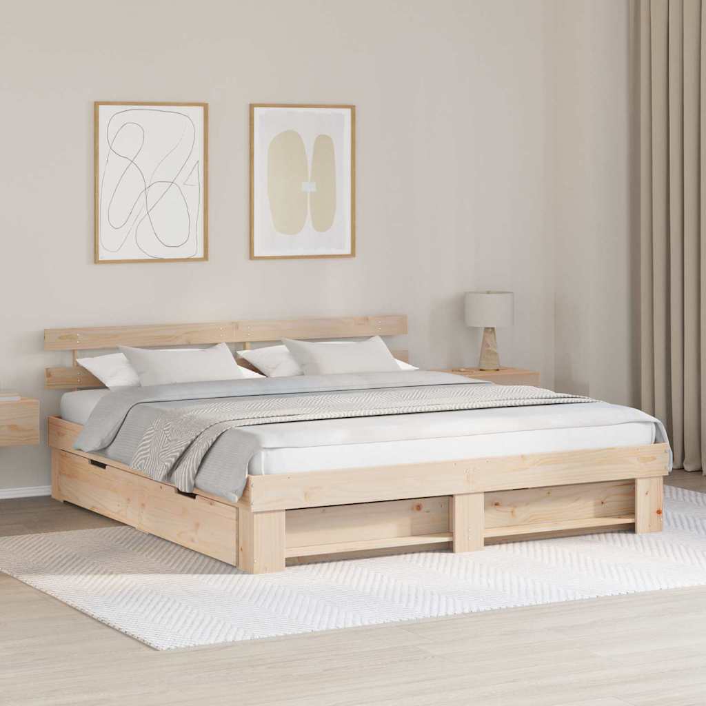 Bed Frame with Headboard Brown 200 x 200 cm Solid Pine Wood