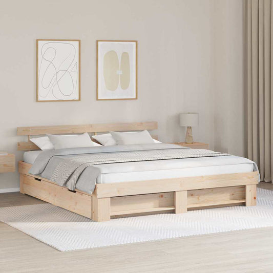 Bed Frame with Drawer Brown 200 x 200 cm Solid Pine Wood