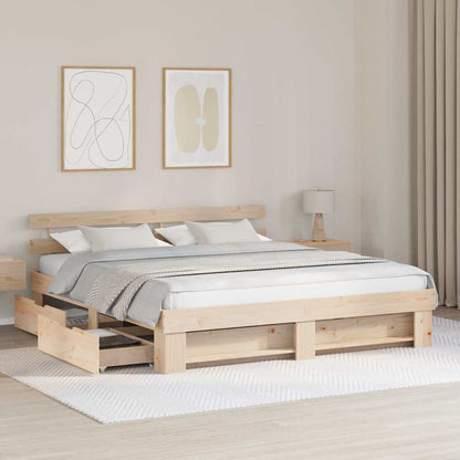 Bed Frame with Headboard Brown 200 x 200 cm Solid Pine Wood