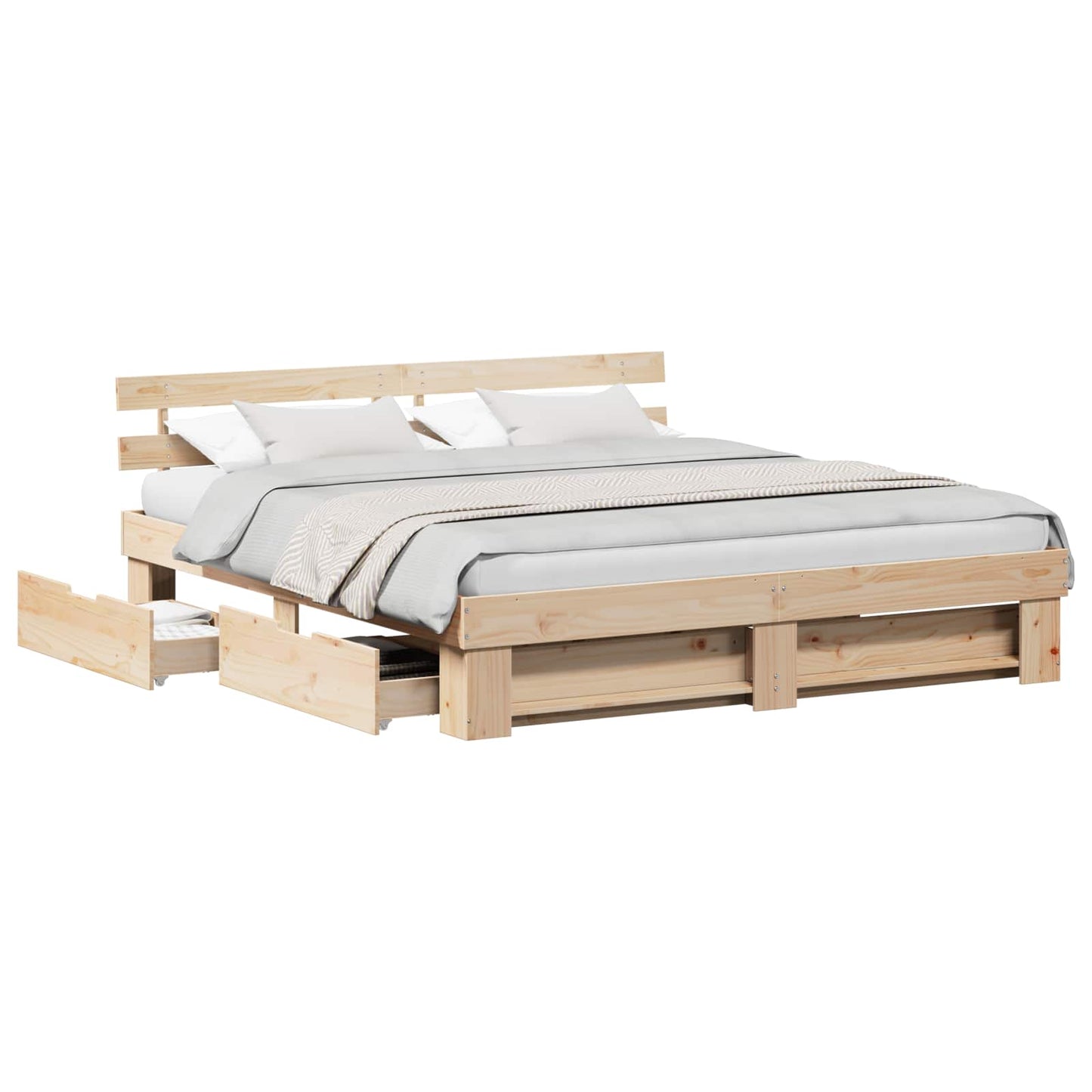 Bed Frame with Headboard Brown 200 x 200 cm Solid Pine Wood