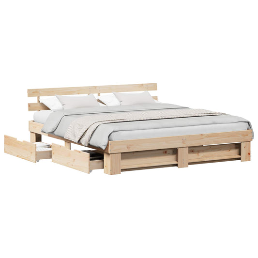 Bed Frame with Drawer Brown 200 x 200 cm Solid Pine Wood