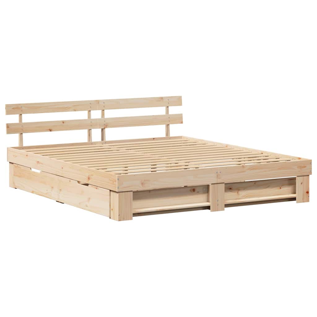 Bed Frame with Headboard Brown 200 x 200 cm Solid Pine Wood