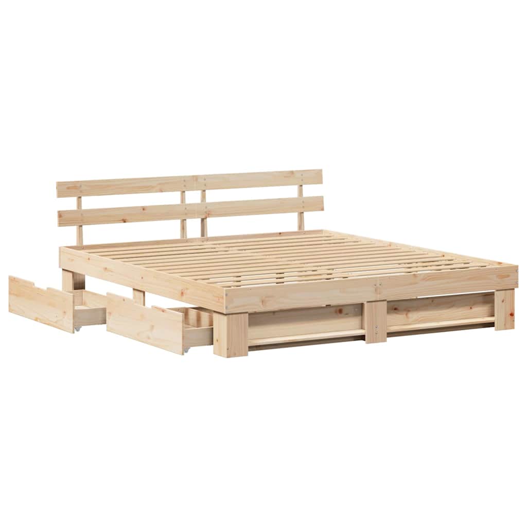 Bed Frame with Headboard Brown 200 x 200 cm Solid Pine Wood