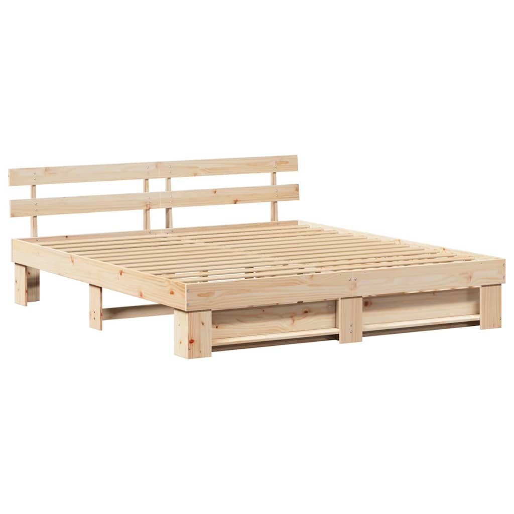 Bed Frame with Headboard Brown 200 x 200 cm Solid Pine Wood