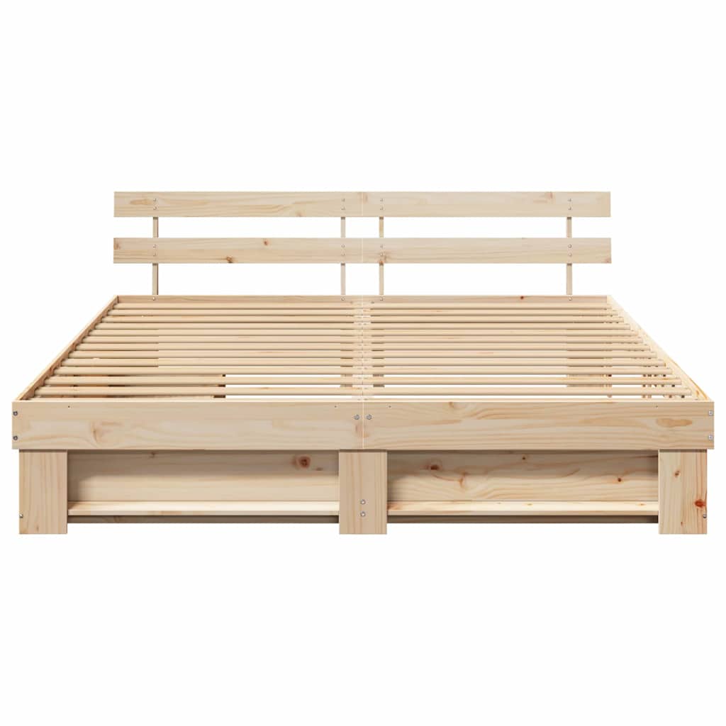 Bed Frame with Headboard Brown 200 x 200 cm Solid Pine Wood