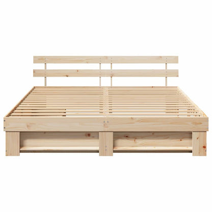 Bed Frame with Headboard Brown 200 x 200 cm Solid Pine Wood