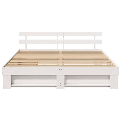 Bed Frame with Headboard White 200 x 200 cm Solid Pine Wood