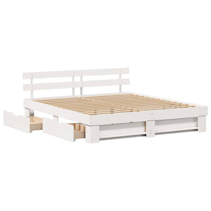 Bed Frame with Headboard White 180 x 200 cm Solid Pine Wood