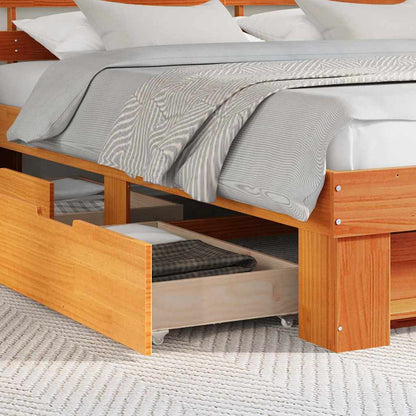 Bed Frame with Headboard Wax Brown 180 x 200 cm Solid Pine Wood