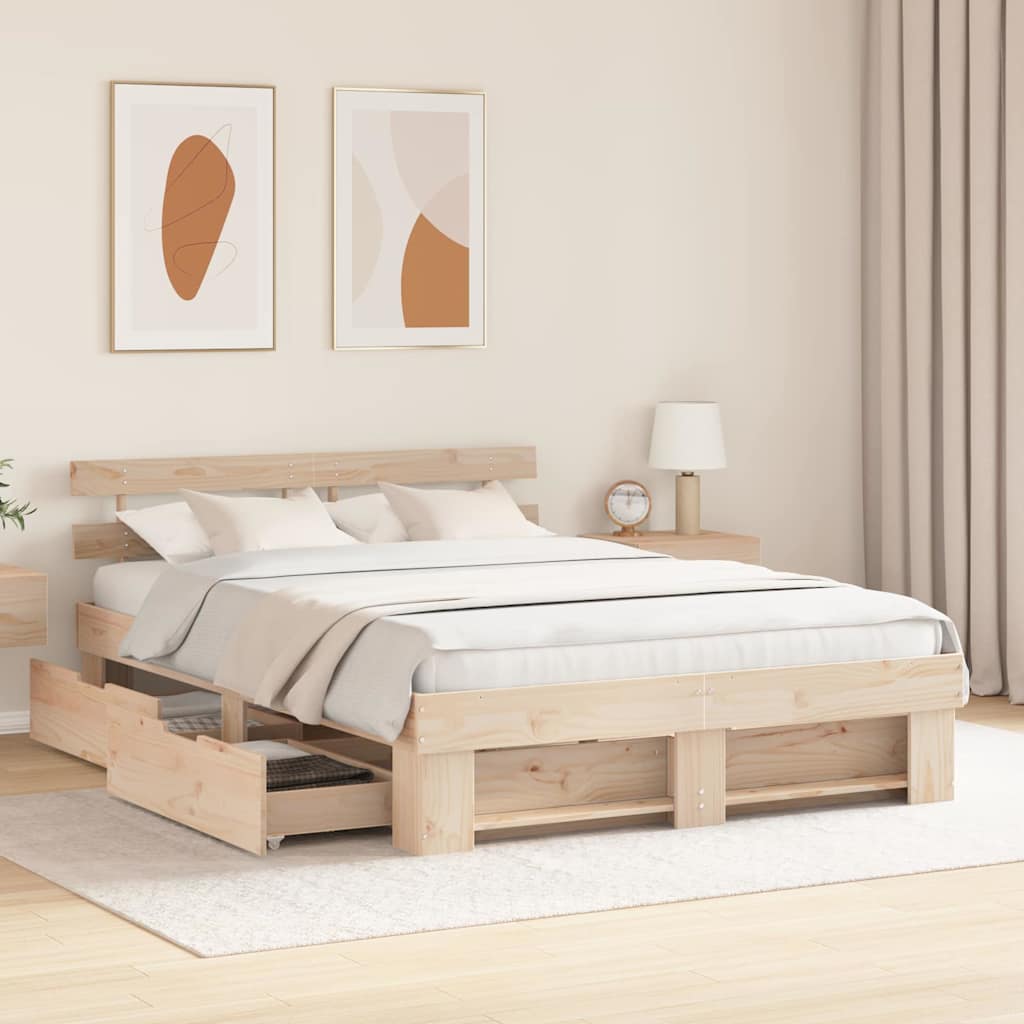 Bed Frame with Headboard Brown 160 x 200 cm Solid Pine Wood