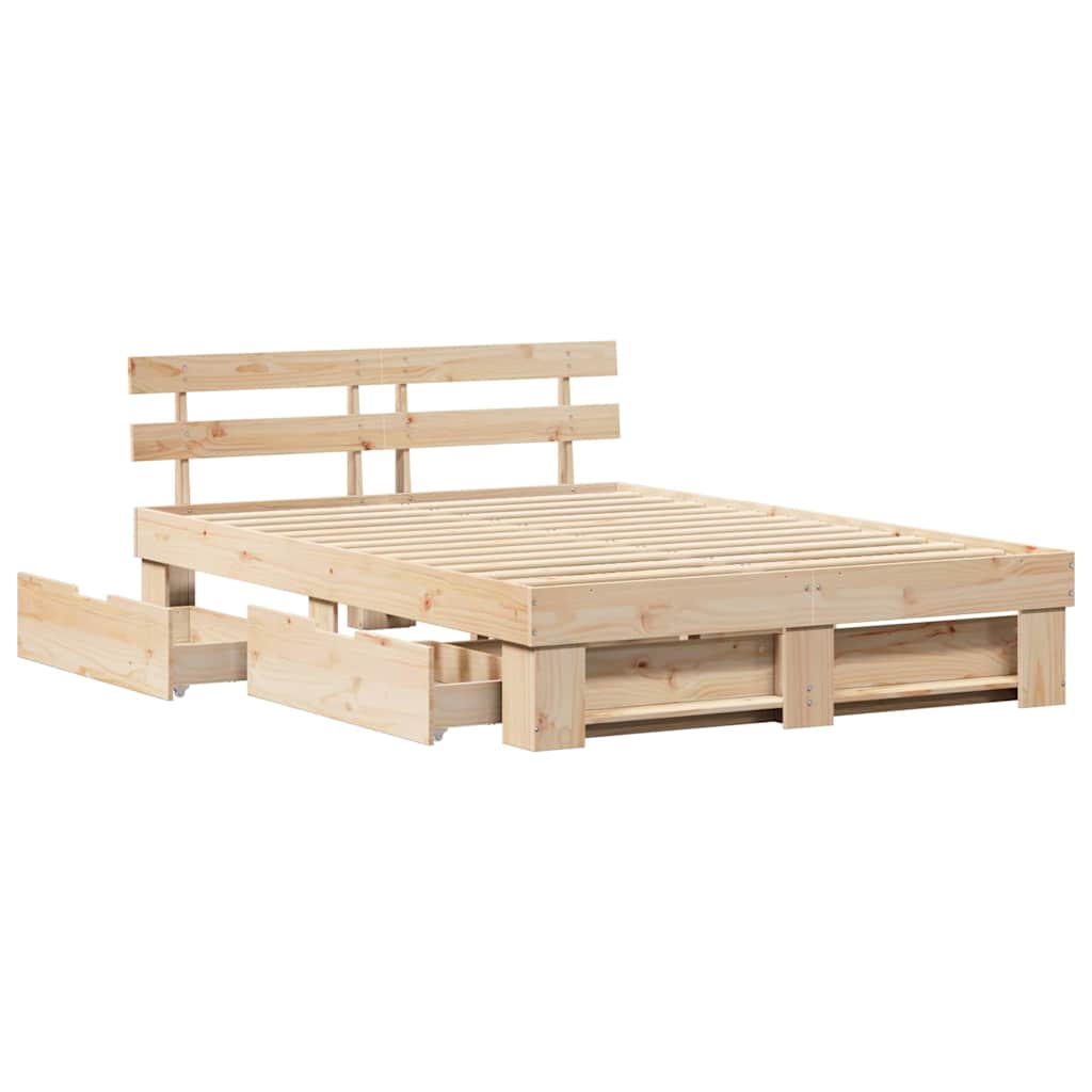 Bed Frame with Headboard Brown 160 x 200 cm Solid Pine Wood