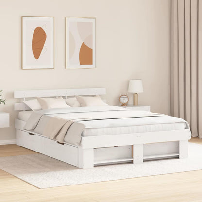 Bed Frame with Headboard White 160 x 200 cm Solid Pine Wood