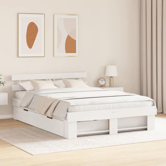 Bed Frame with Headboard White 160 x 200 cm Solid Pine Wood