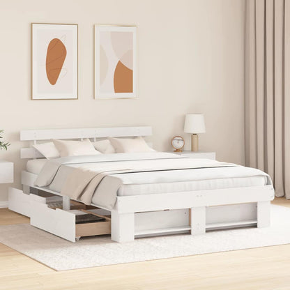 Bed Frame with Headboard White 160 x 200 cm Solid Pine Wood