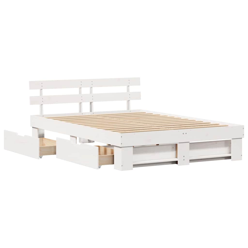 Bed Frame with Headboard White 160 x 200 cm Solid Pine Wood
