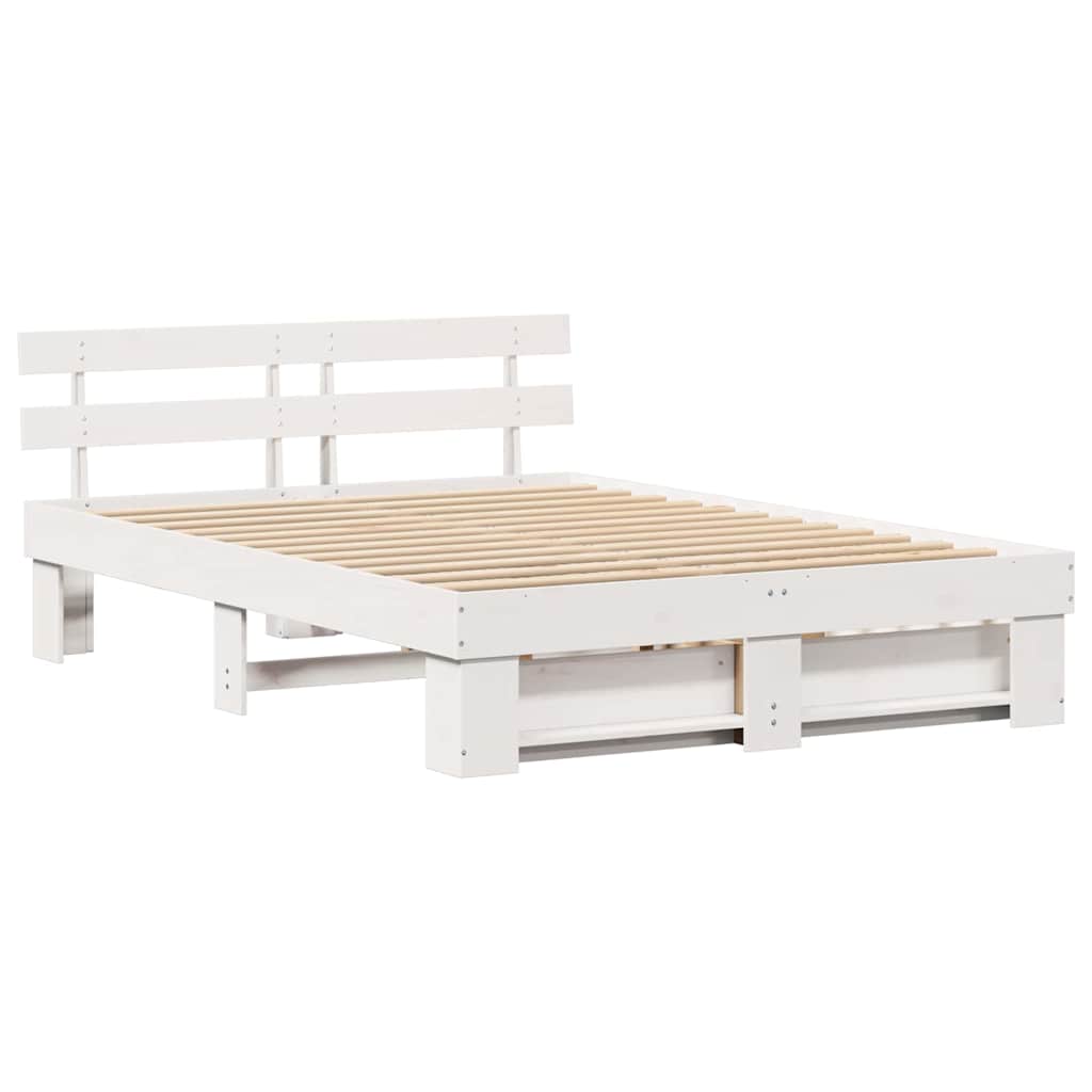 Bed Frame with Headboard White 160 x 200 cm Solid Pine Wood