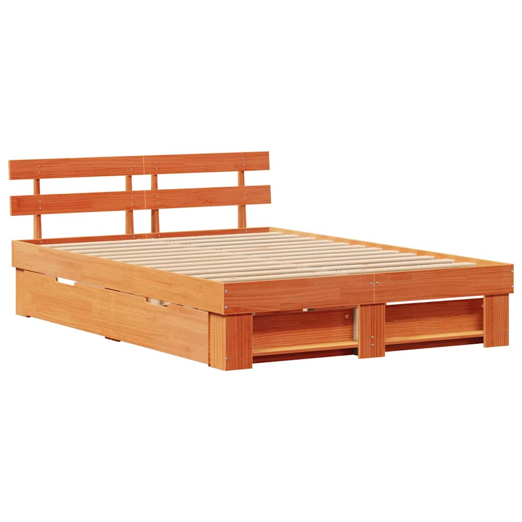 Bed Frame with Headboard Wax Brown 160 x 200 cm Solid Pine Wood