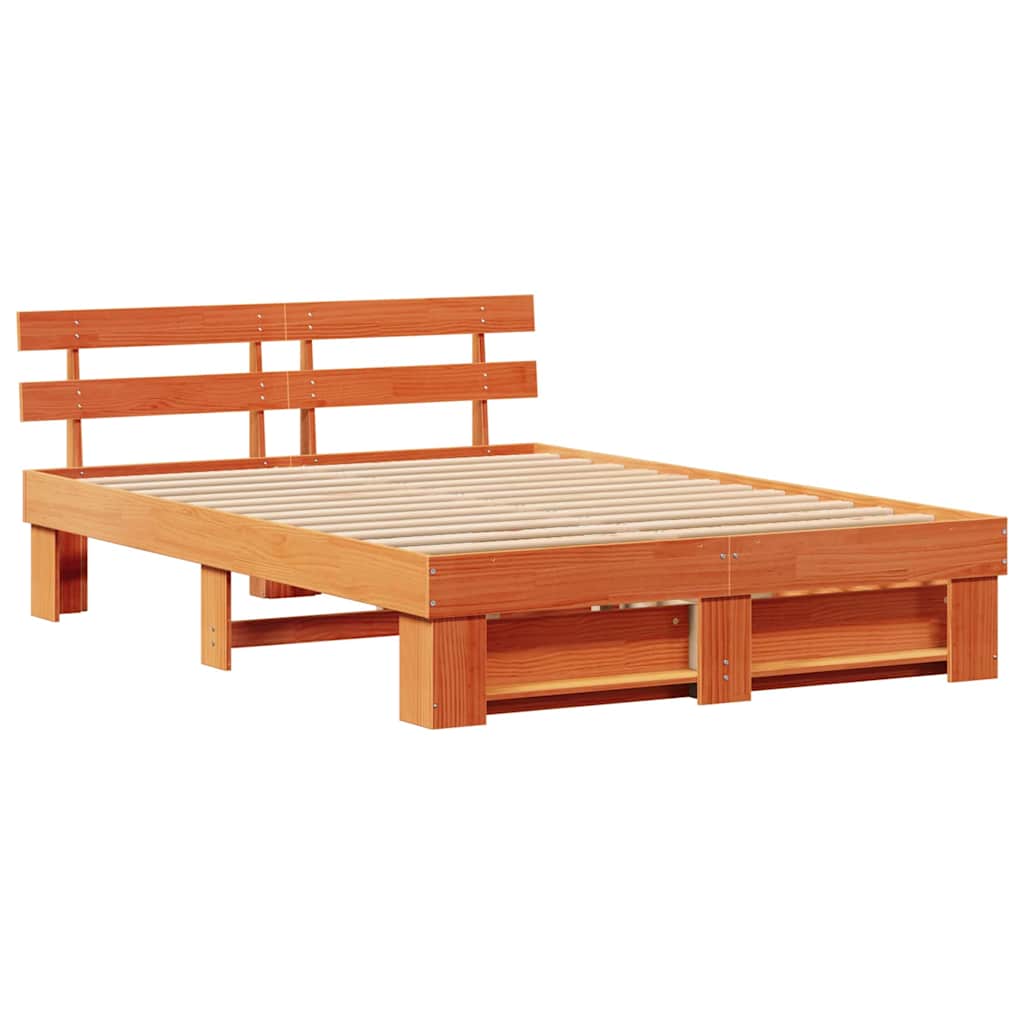 Bed Frame with Headboard Wax Brown 160 x 200 cm Solid Pine Wood