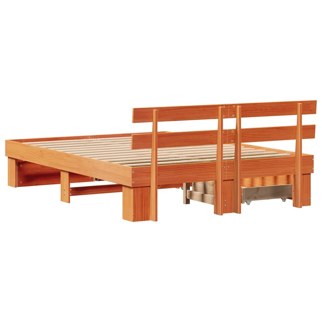 Bed Frame with Headboard Wax Brown 160 x 200 cm Solid Pine Wood