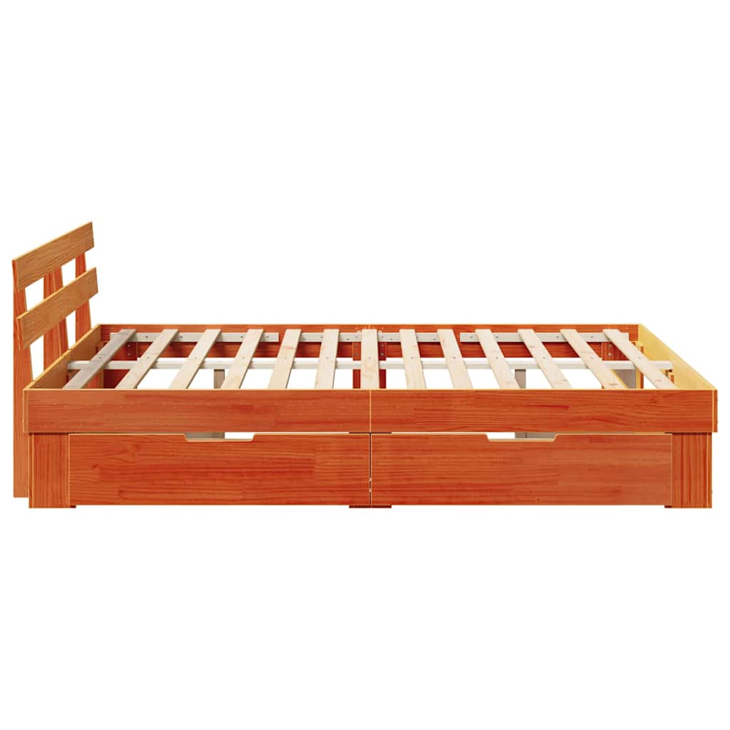 Bed Frame with Headboard Wax Brown 160 x 200 cm Solid Pine Wood
