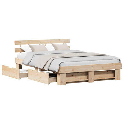 Bed Frame with Headboard Brown 150 x 200 cm Solid Pine Wood