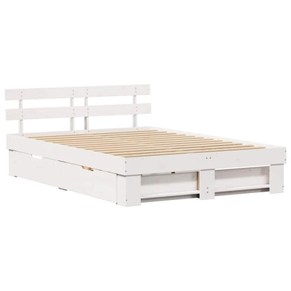 Bed Frame with Headboard White 150 x 200 cm Solid Pine Wood