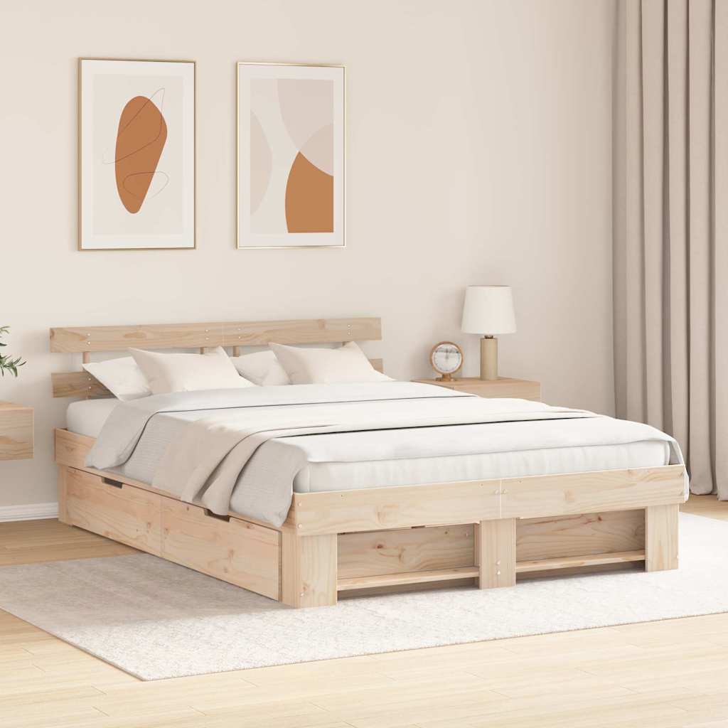 Bed Frame with Headboard Brown 140 x 200 cm Solid Pine Wood