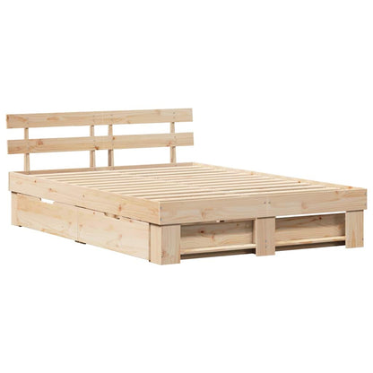Bed Frame with Headboard Brown 140 x 200 cm Solid Pine Wood