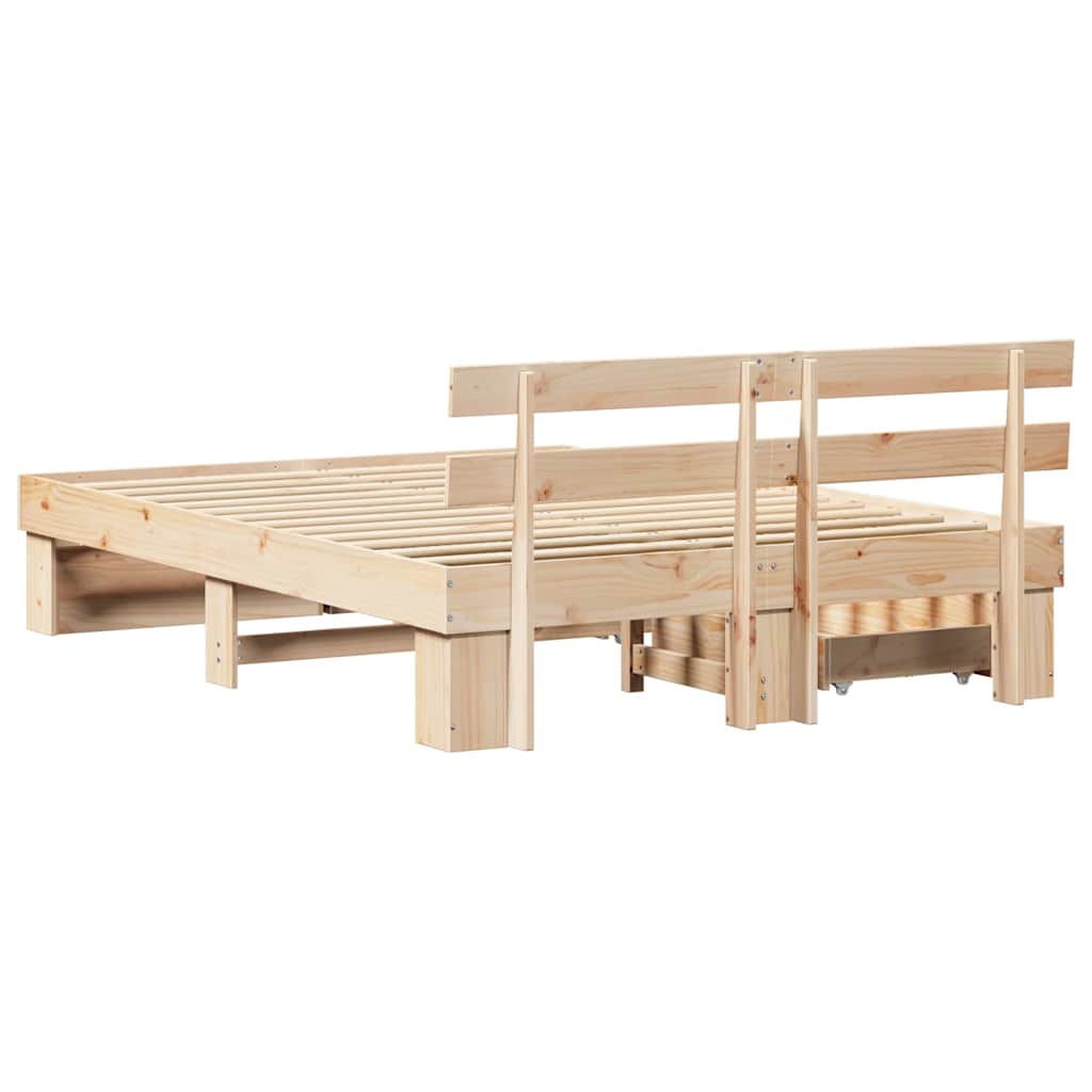 Bed Frame with Headboard Brown 140 x 200 cm Solid Pine Wood