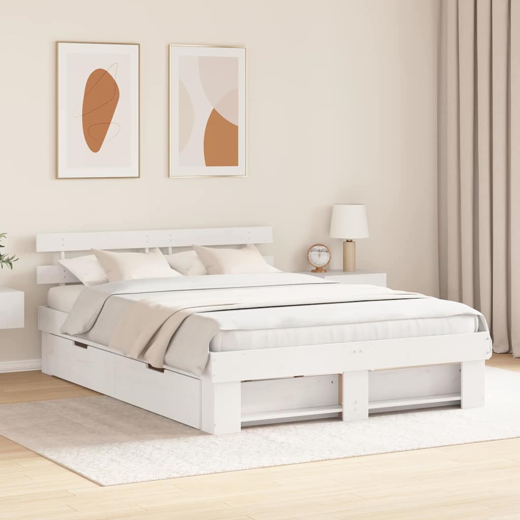 Bed Frame with Headboard White 140 x 200 cm Solid Pine Wood
