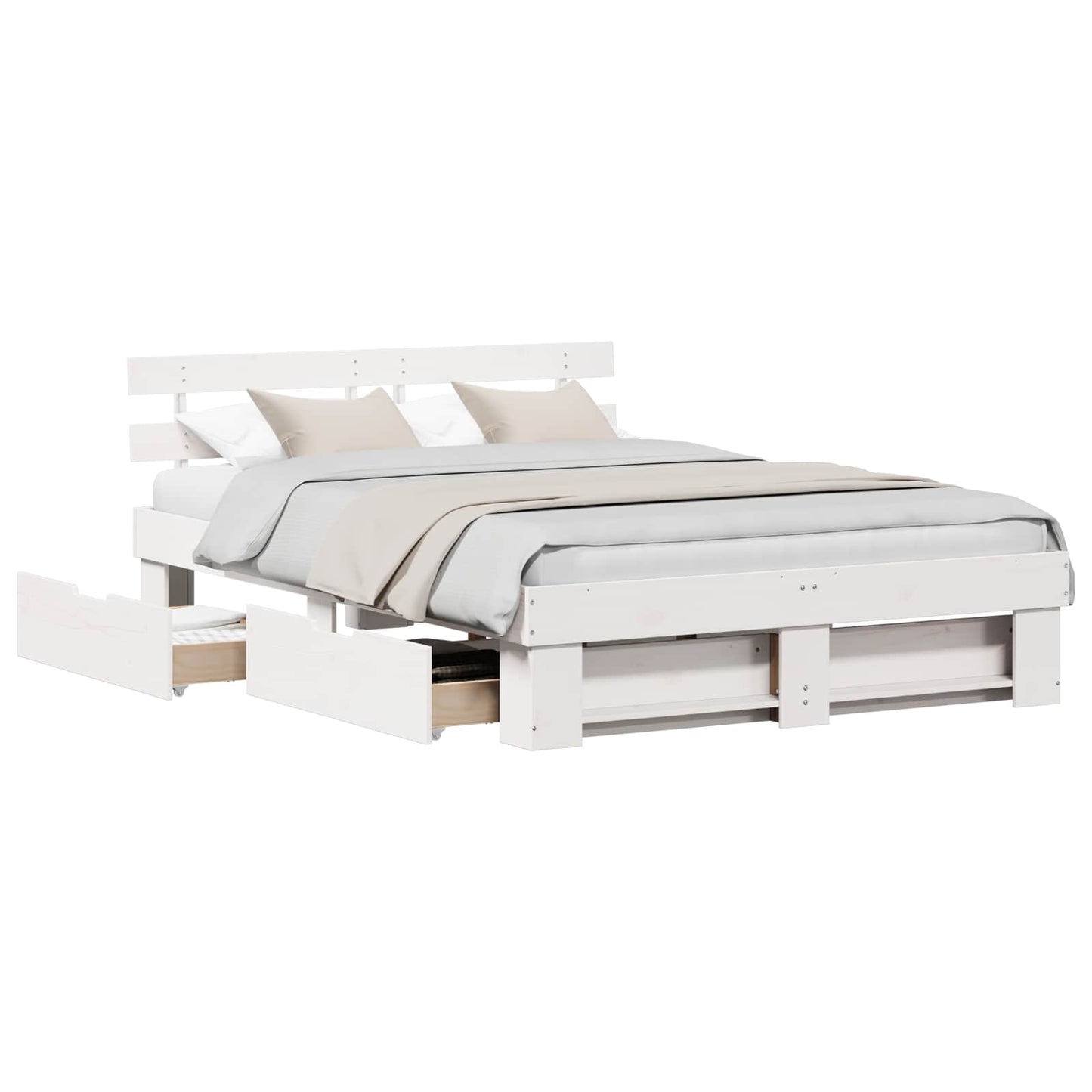 Bed Frame with Headboard White 140 x 200 cm Solid Pine Wood