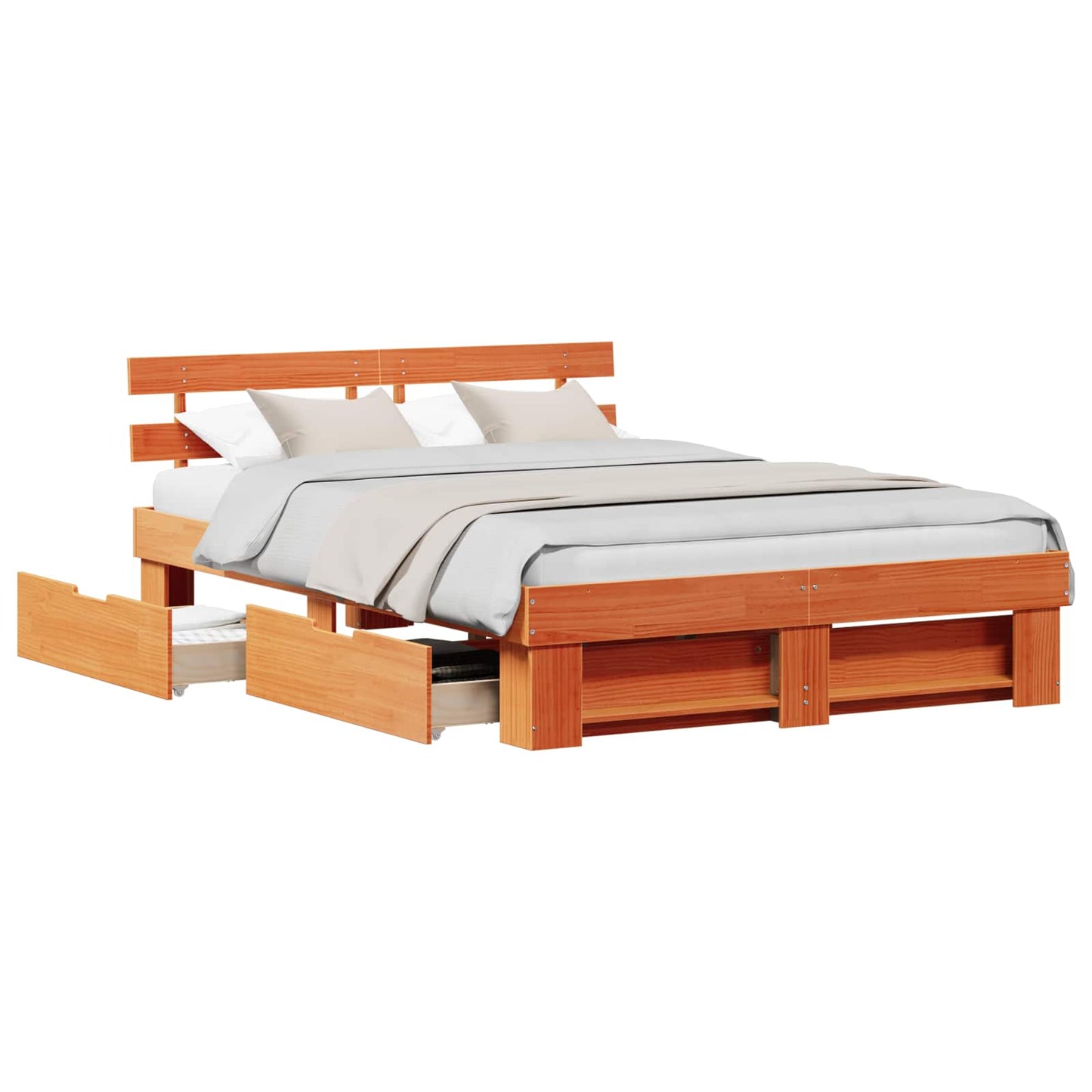 Bed Frame with Headboard Wax Brown 140 x 200 cm Solid Pine Wood