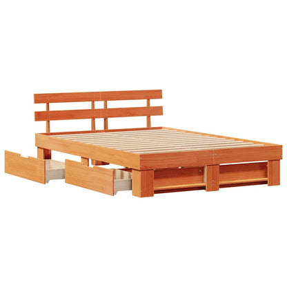 Bed Frame with Headboard Wax Brown 140 x 200 cm Solid Pine Wood