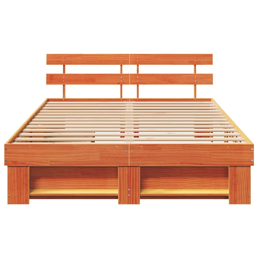 Bed Frame with Headboard Wax Brown 140 x 200 cm Solid Pine Wood