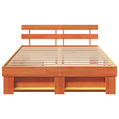 Bed Frame with Headboard Wax Brown 140 x 200 cm Solid Pine Wood