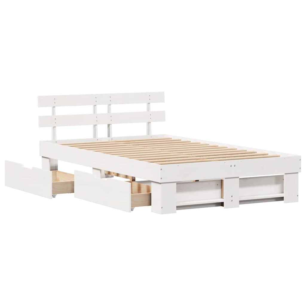 Bed Frame with Headboard White 120 x 200 cm Solid Pine Wood