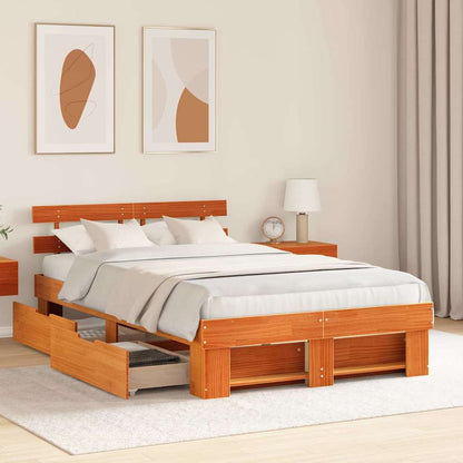 Bed Frame with Headboard Wax Brown 120 x 200 cm Solid Pine Wood