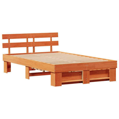 Bed Frame with Headboard Wax Brown 120 x 200 cm Solid Pine Wood