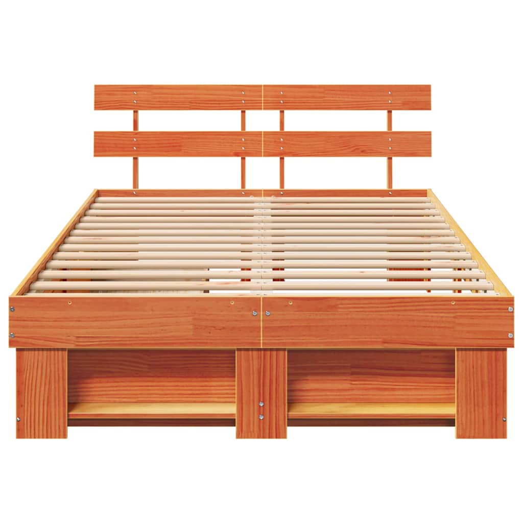 Bed Frame with Headboard Wax Brown 120 x 200 cm Solid Pine Wood