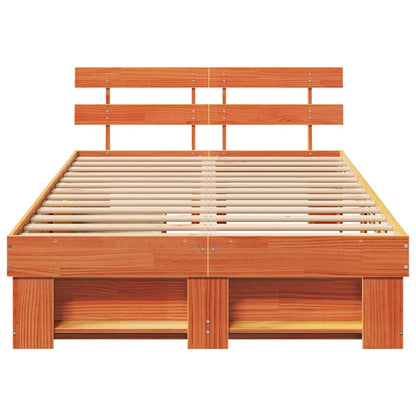 Bed Frame with Headboard Wax Brown 120 x 200 cm Solid Pine Wood