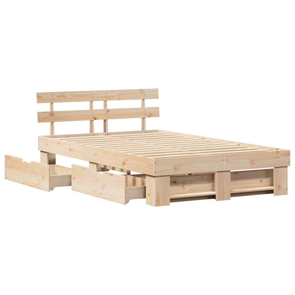 Bed Frame with Headboard Brown 140 x 190 cm Solid Pine Wood