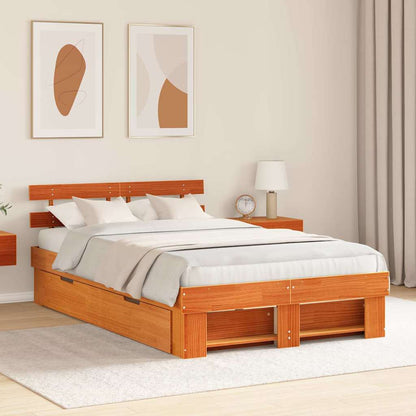 Bed Frame with Headboard Wax Brown 140 x 190 cm Solid Pine Wood