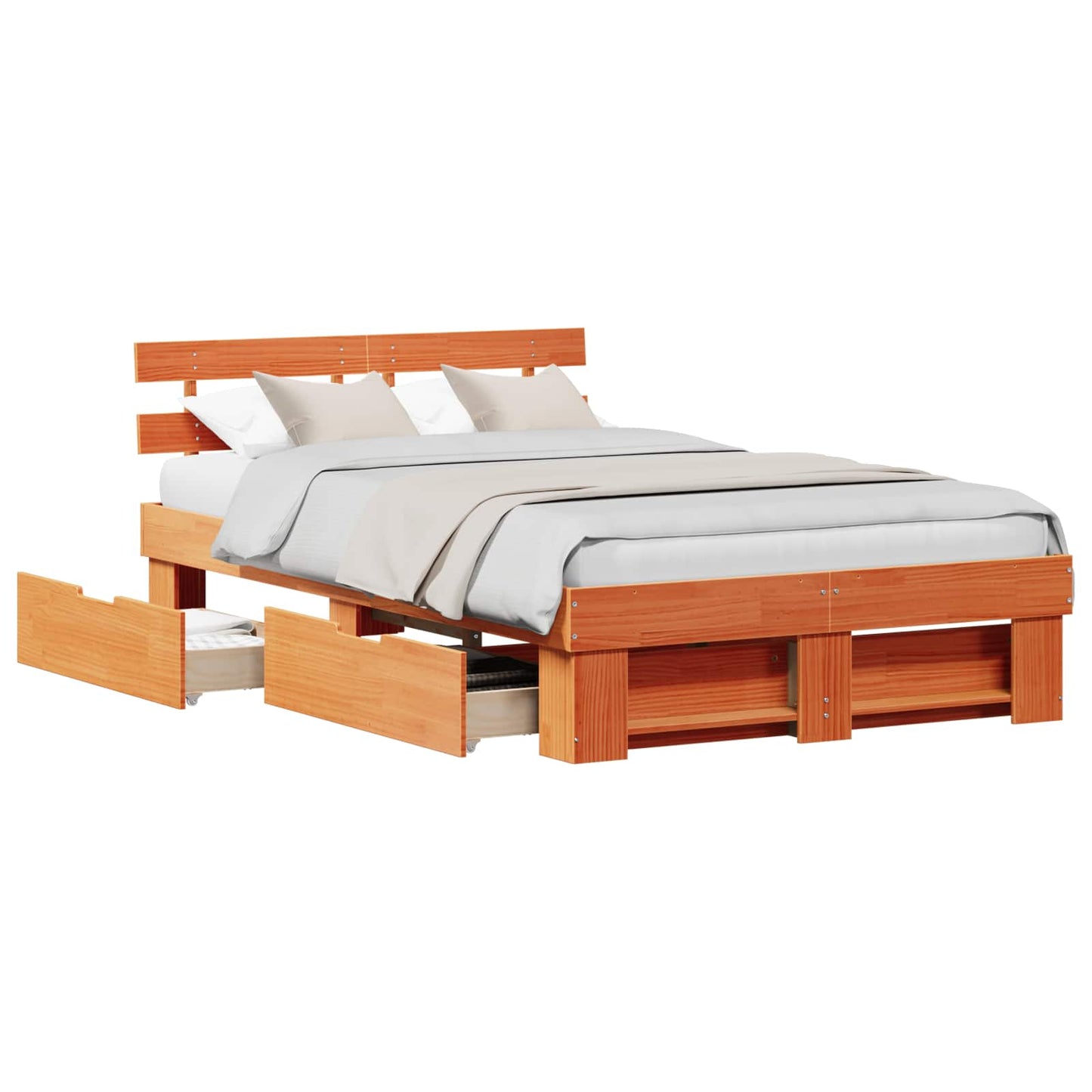 Bed Frame with Headboard Wax Brown 140 x 190 cm Solid Pine Wood