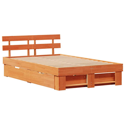 Bed Frame with Headboard Wax Brown 140 x 190 cm Solid Pine Wood