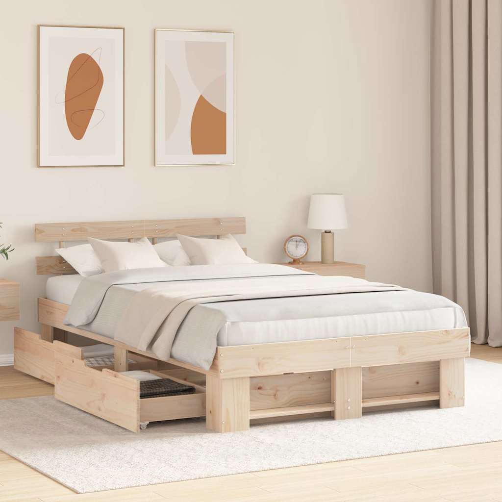 Bed Frame with Headboard Brown 135 x 190 cm Solid Pine Wood