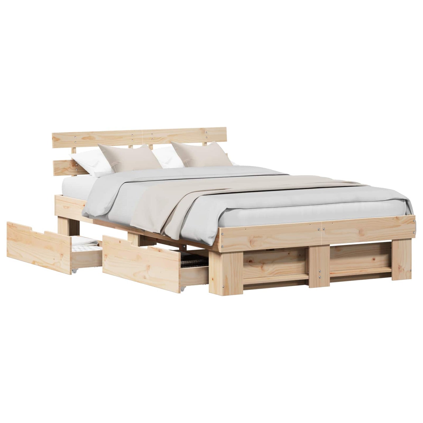 Bed Frame with Headboard Brown 135 x 190 cm Solid Pine Wood