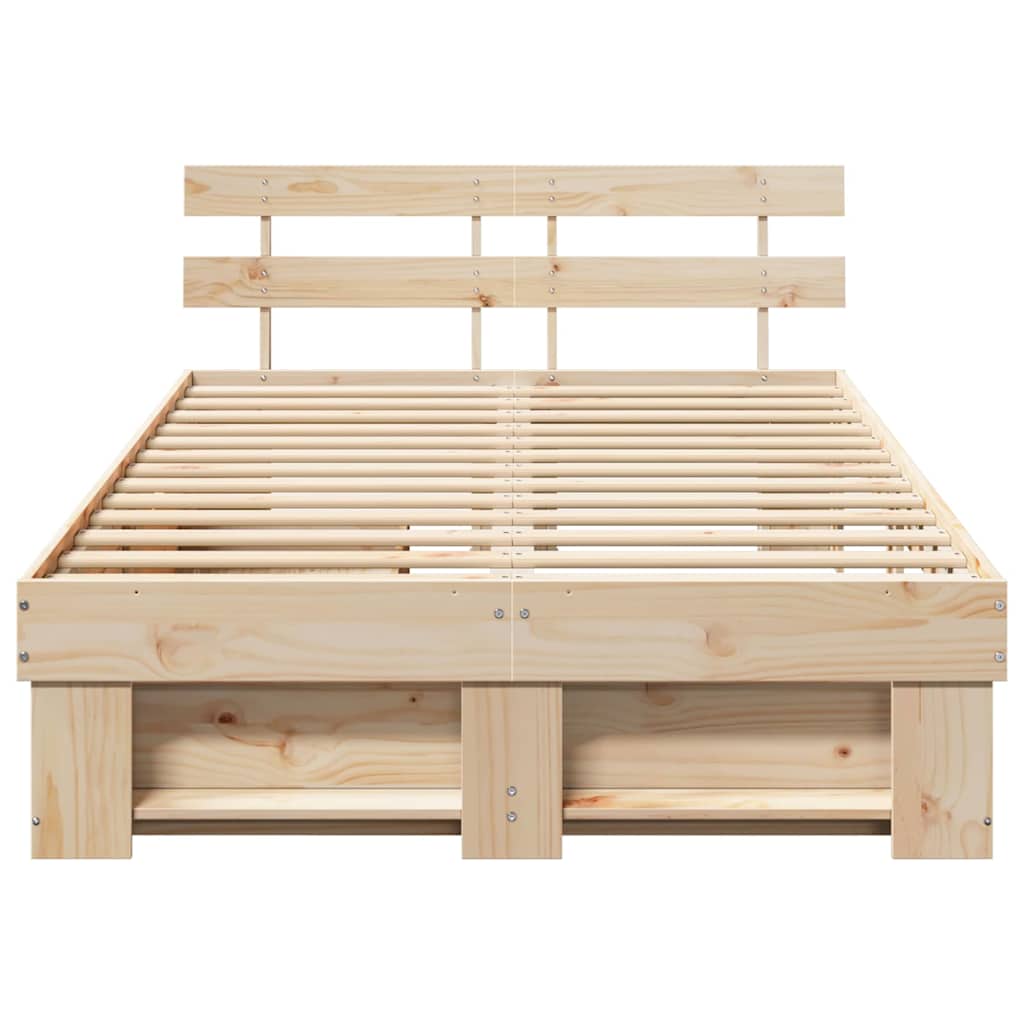 Bed Frame with Headboard Brown 135 x 190 cm Solid Pine Wood