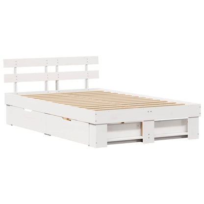 Bed Frame with Headboard White 135 x 190 cm Solid Pine Wood