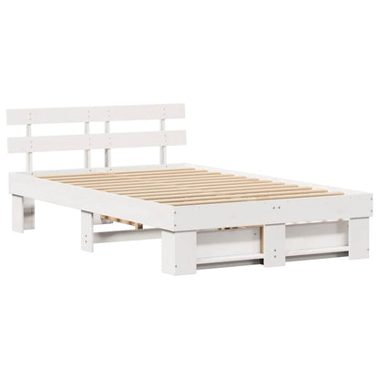 Bed Frame with Headboard White 135 x 190 cm Solid Pine Wood